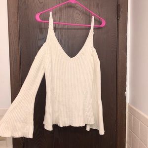 Cream Off The Shoulder Bell Sleeve Sweater
